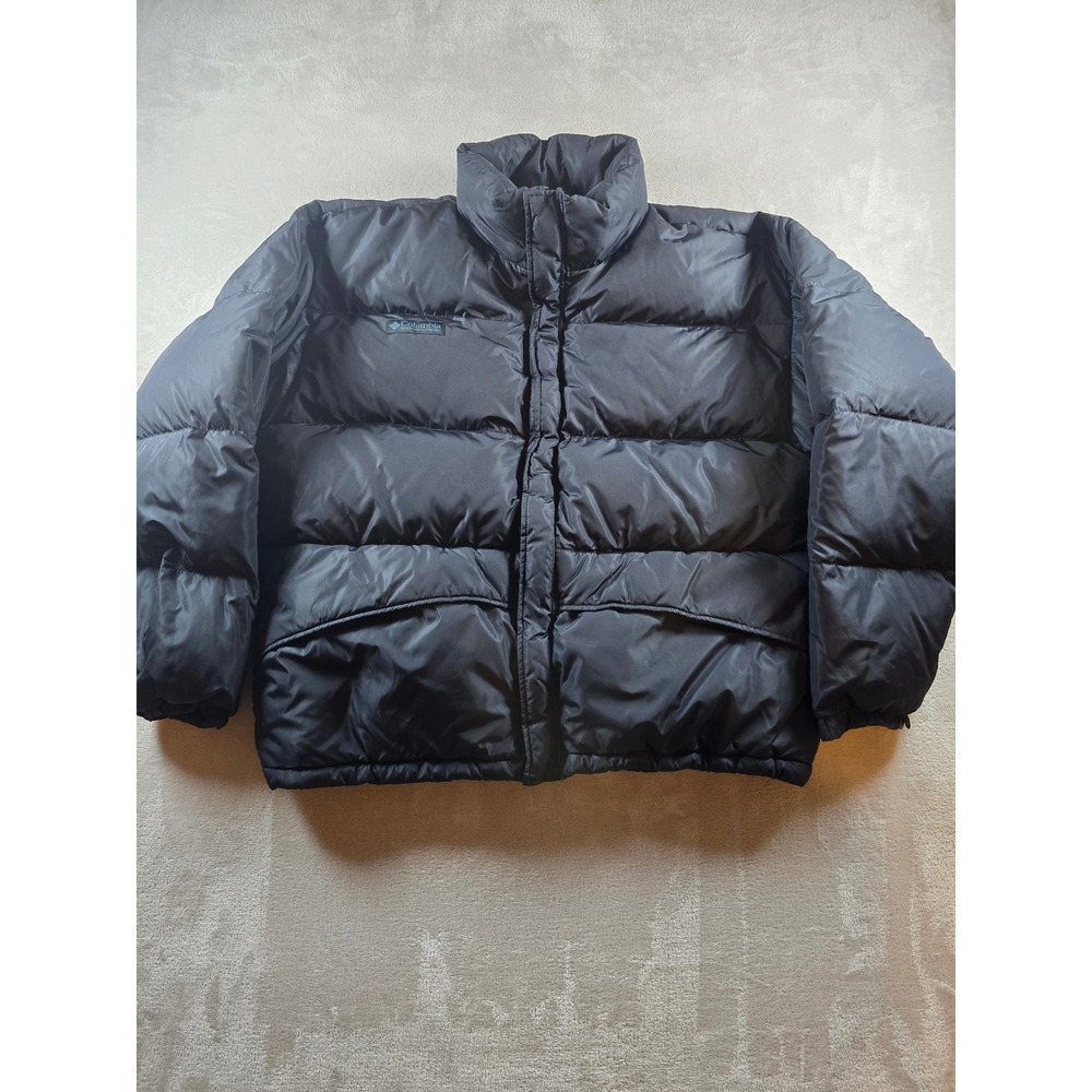 Vintage Columbia Puffer Jacket Mens L Black Down‎ Fill Duvet Short Nylon SM 5990